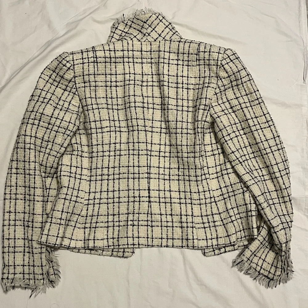 Apt. 9 Cream and Black Windowpane Tweed Blazer - Picture 4 of 5